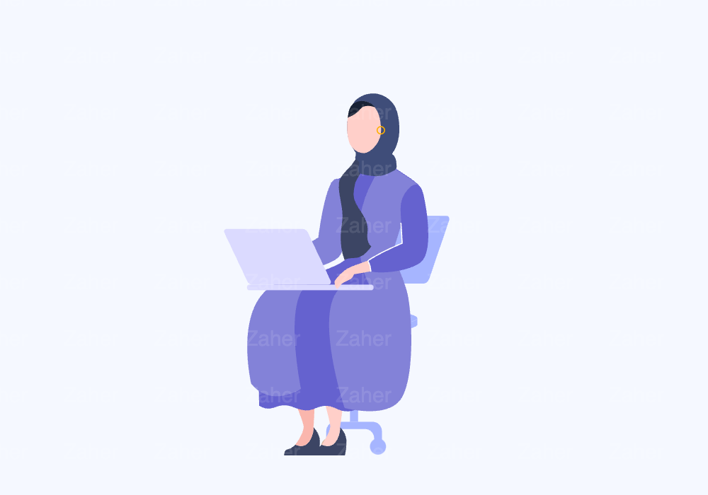 امراءة تعمل على لابتوب