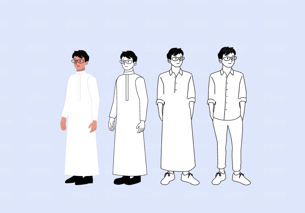 كاركتر بلباس ثوب وايضا بنطلون وقميص