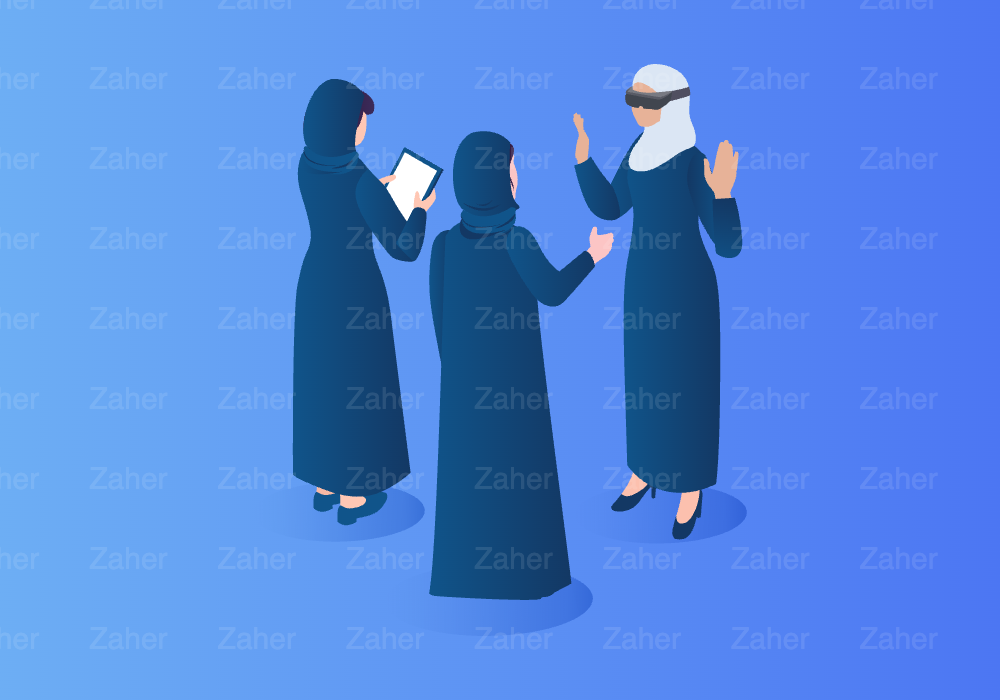 مجموعة نساء يستخدمن التقنيات الحديثة