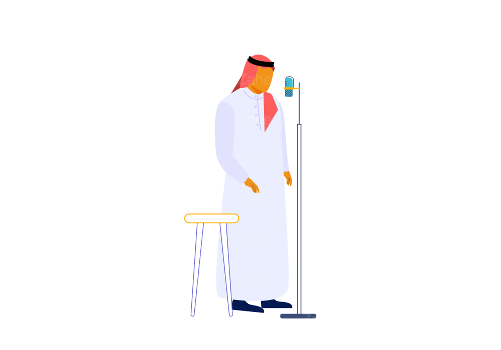رجل سعودي امام الميكرفون، غناء، القاء، محاضره