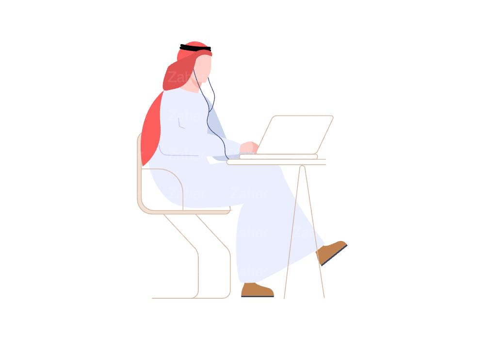رجل سعودي يعمل على لابتوب