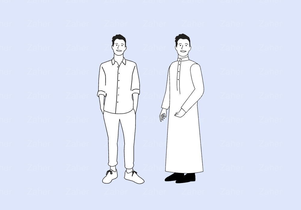 شخصية بثوب، وبنطلون وقميص