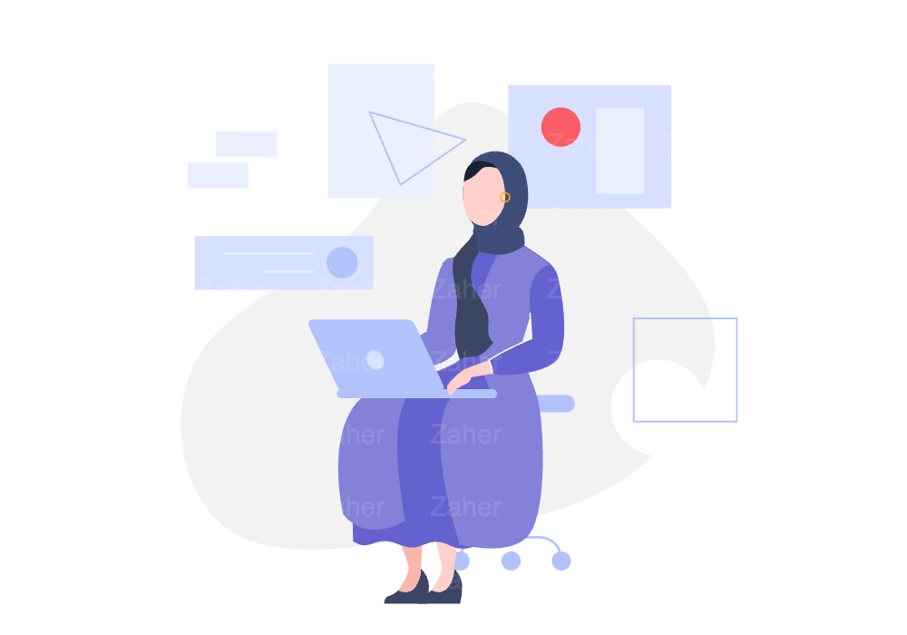 امراءة تتصفح/ تعمل على الكمبيوتر