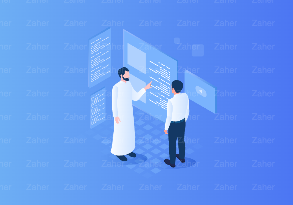 رجلان يتصفحان شاشة، تقنيات حديثة UX/UI