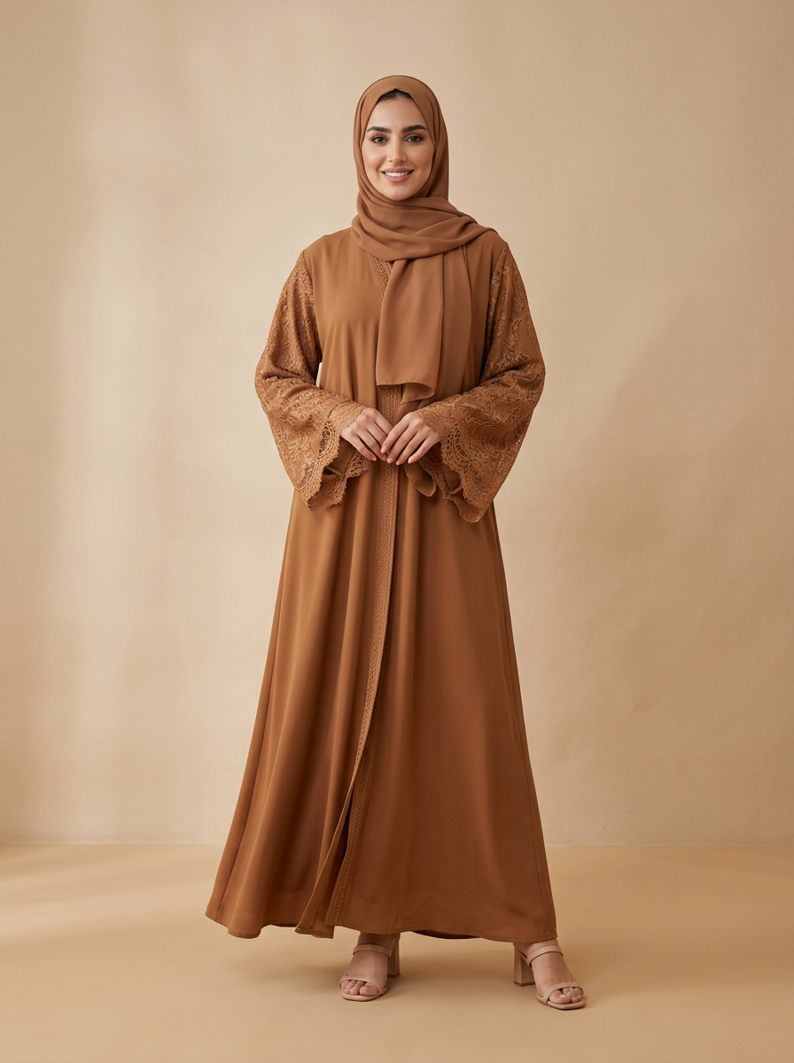 عباية دانتيل بلون الكراميل